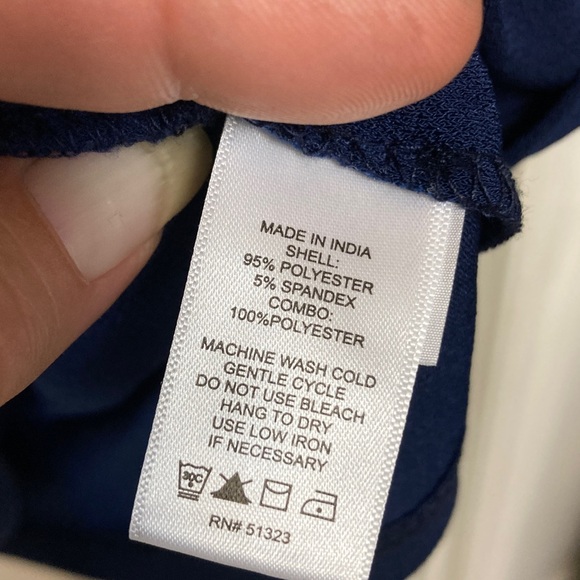 CeCe Dark Blue Top with Sheer Floral Sleeves - Picture 3 of 6